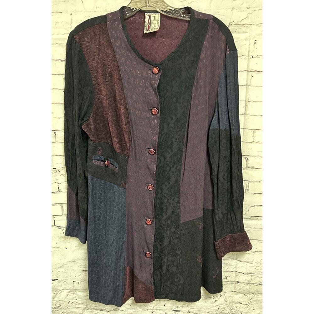 Neil & David Multi Patchwork Long Slv Blouse Medi… - image 1